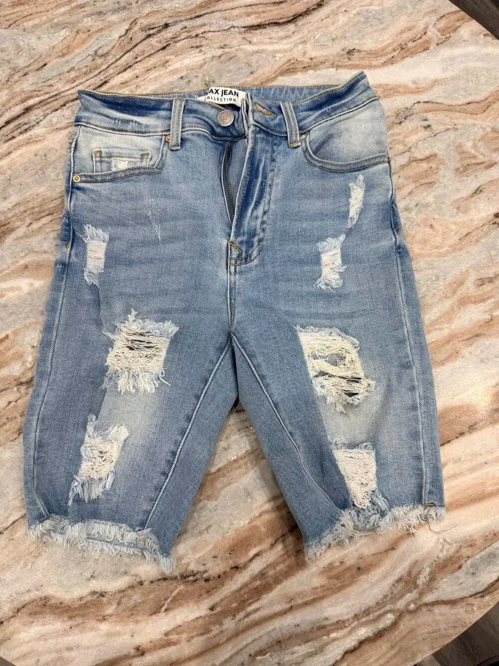 Wax Jean Collection Women's High-Rise Distressed Raw Hem Bermuda Shorts